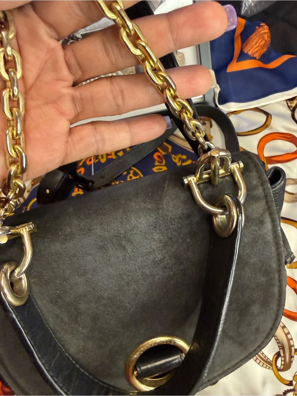 Michael Kors Black Leather & Suede Top Handle Crossbody Satchel